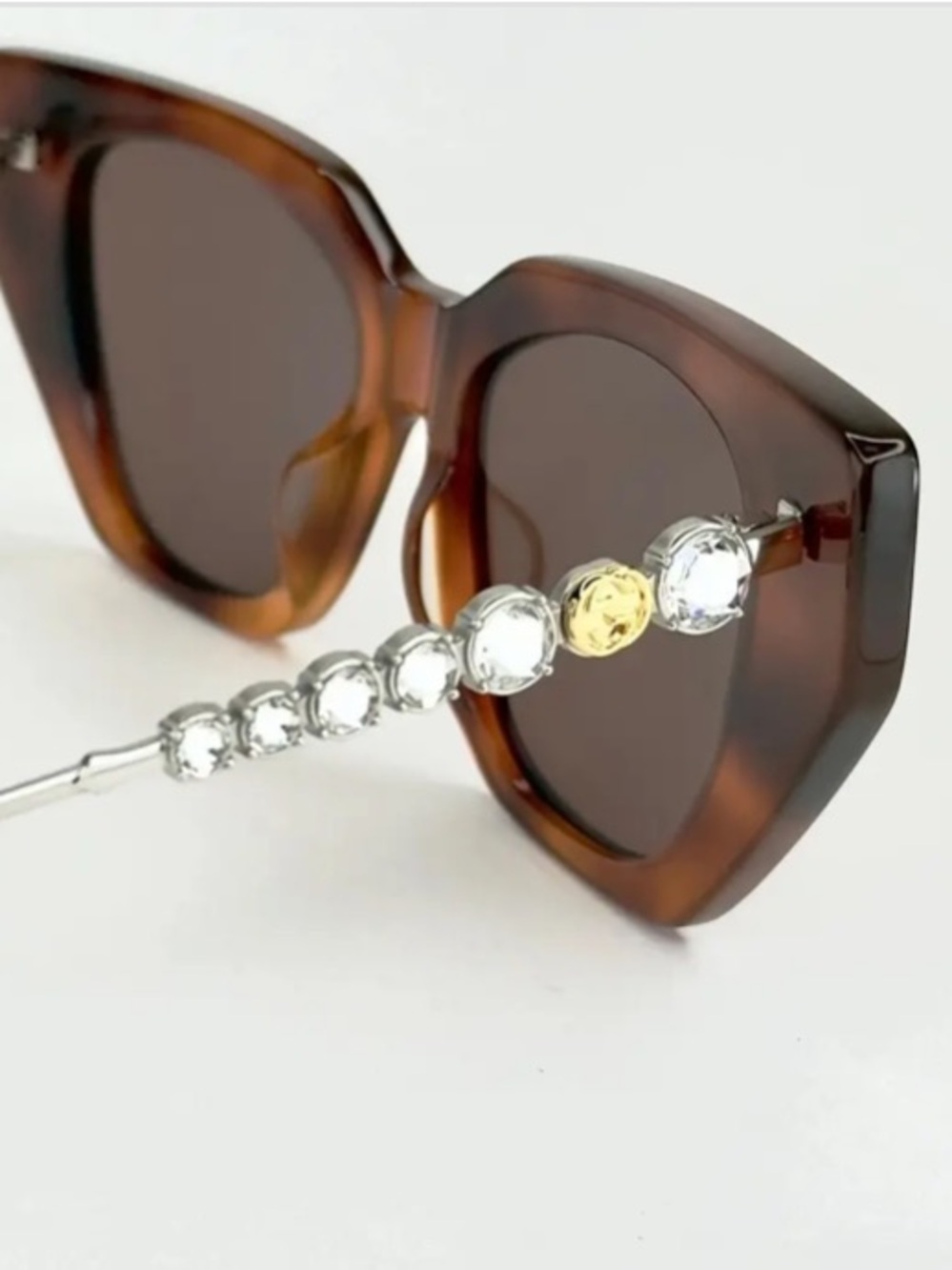 GUCCI GG0641S STAR 0641 Silver Brown Stud Sunglasses 003/ w Swarovski Crystals! - Picture 9 of 12